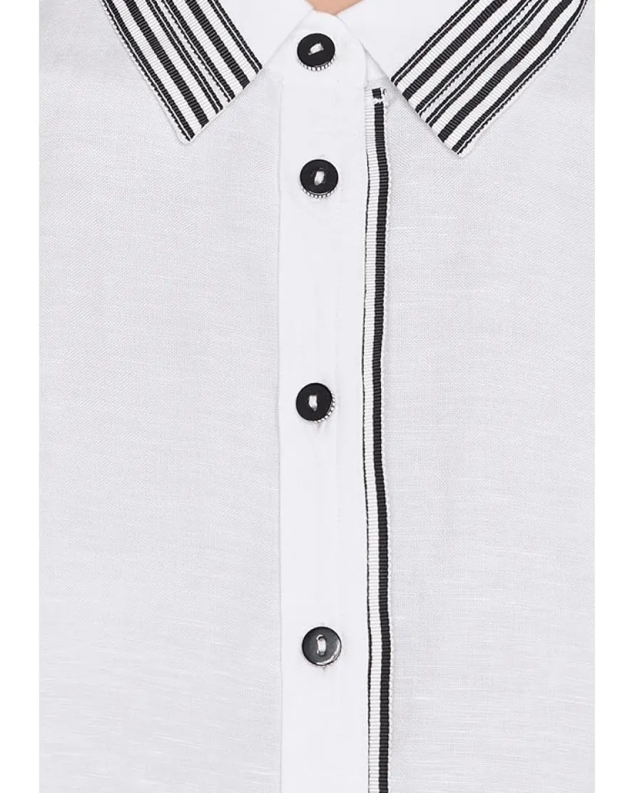 NIC+ZOE Stripe Trim Linen Shirt Women's