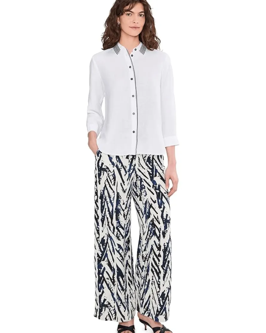 NIC+ZOE Stripe Trim Linen Shirt Women's