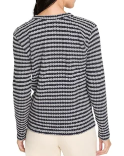 NIC+ZOE Texture Stripe Button Shoulder Top Women's