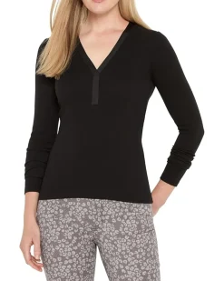 NIC+ZOE Trimmed Perfect Knit Rib V-neck Top Women's