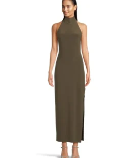 Norma Kamali Halter Turtle Side Slit Gown Women's