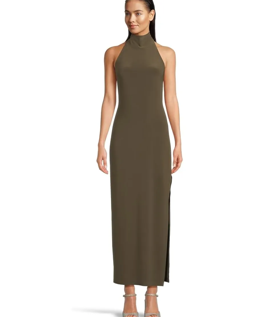 Norma Kamali Halter Turtle Side Slit Gown Women's