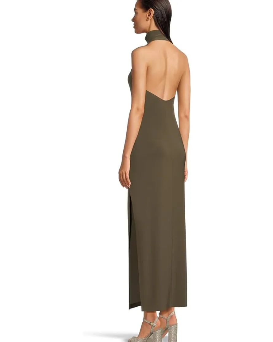 Norma Kamali Halter Turtle Side Slit Gown Women's