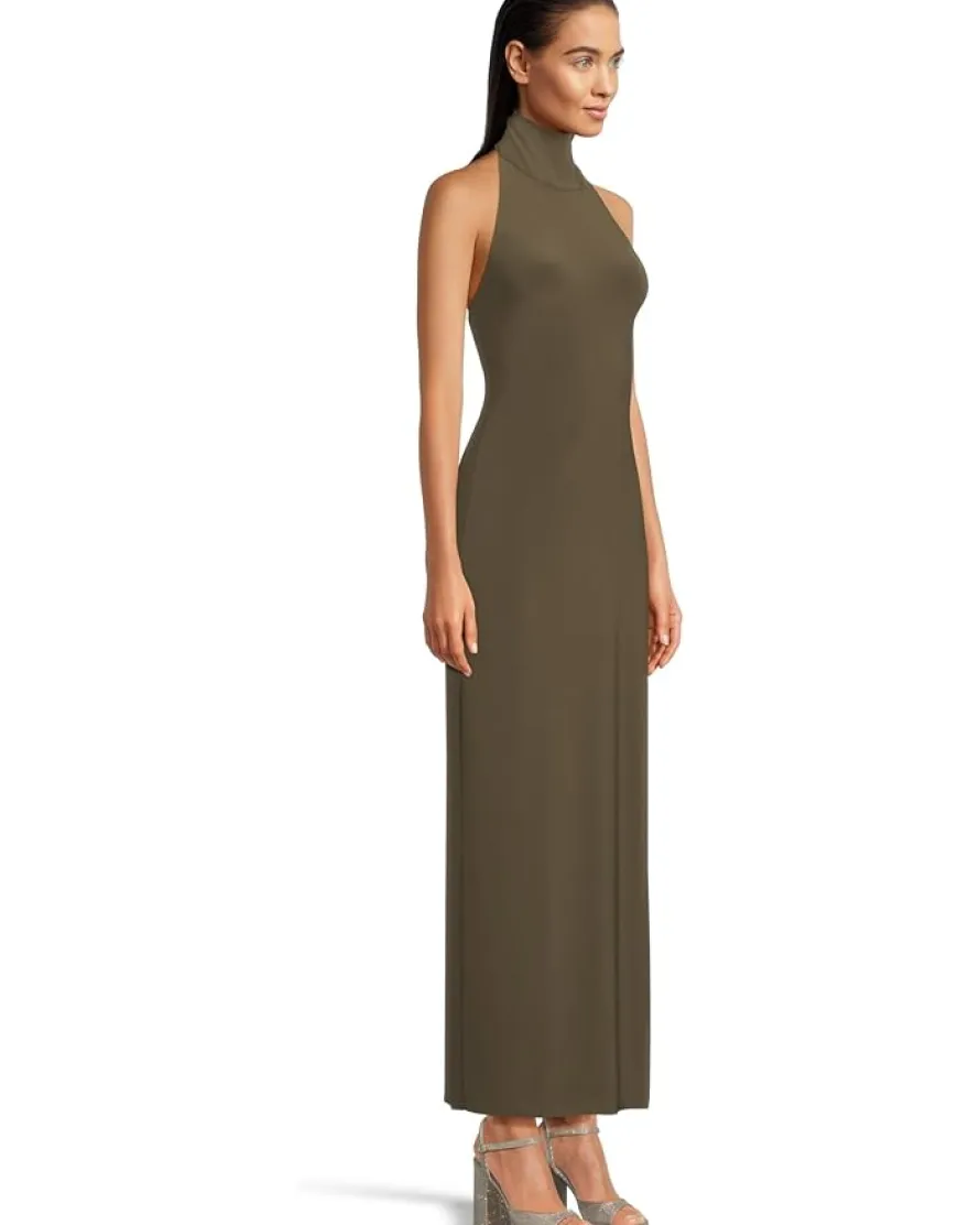 Norma Kamali Halter Turtle Side Slit Gown Women's