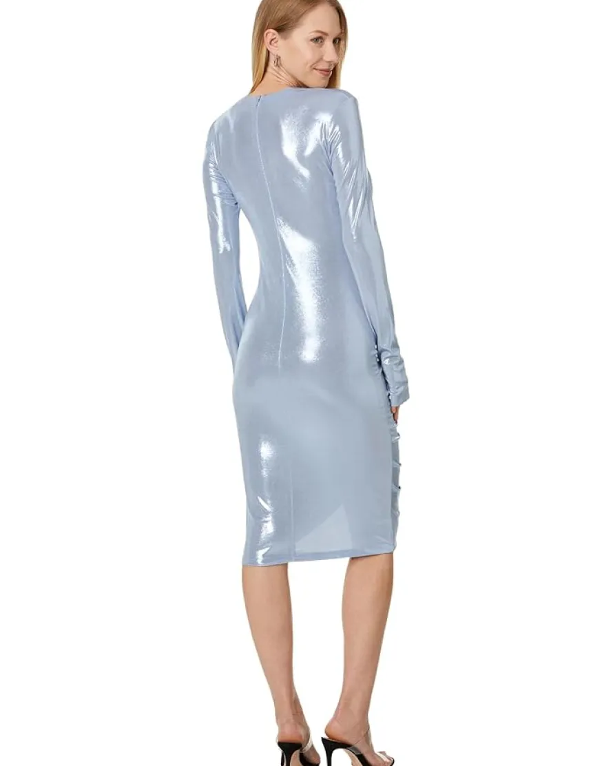 Norma Kamali Long Sleeve V-Neck Shirred Front Dress To Knee Women's