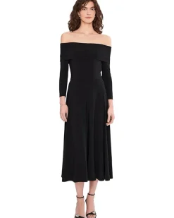 Norma Kamali 3/4 Sleeve Cowl Neck Flared Dress To Midcalf Women's