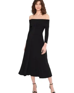 Norma Kamali 3/4 Sleeve Cowl Neck Flared Dress To Midcalf Women's