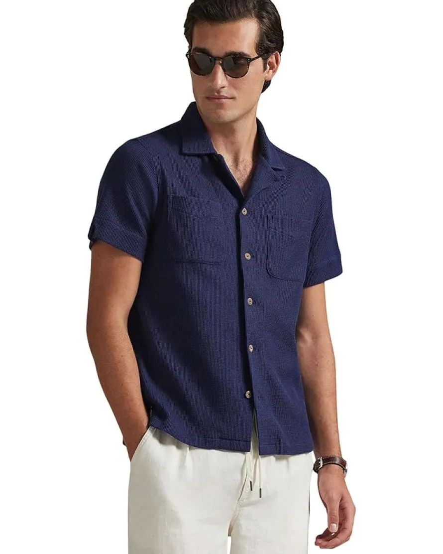 Polo Ralph Lauren Waffle-Knit Cotton Linen Camp Shirt Men's