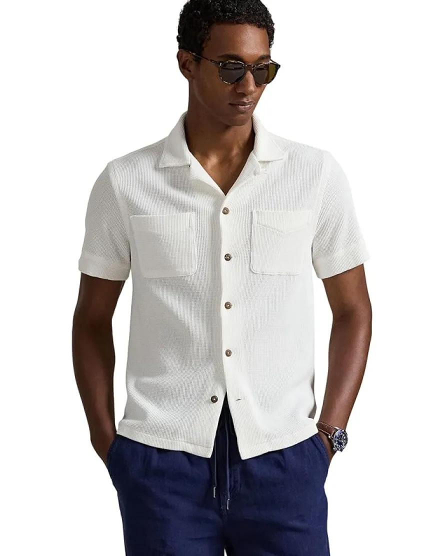 Polo Ralph Lauren Waffle-Knit Cotton Linen Camp Shirt Men's