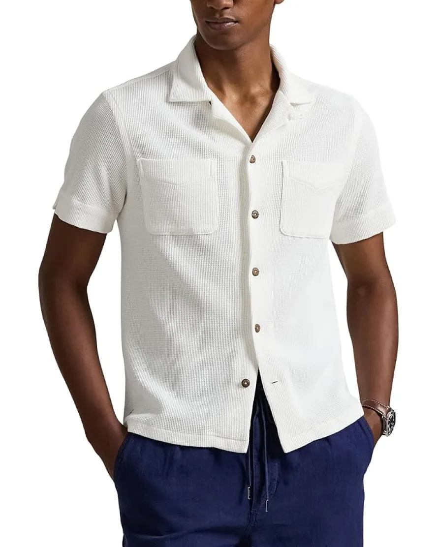 Polo Ralph Lauren Waffle-Knit Cotton Linen Camp Shirt Men's