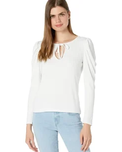 1.STATE Ribbed Puff Long Sleeve Front Tie Top Women's