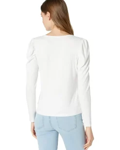 1.STATE Ribbed Puff Long Sleeve Front Tie Top Women's