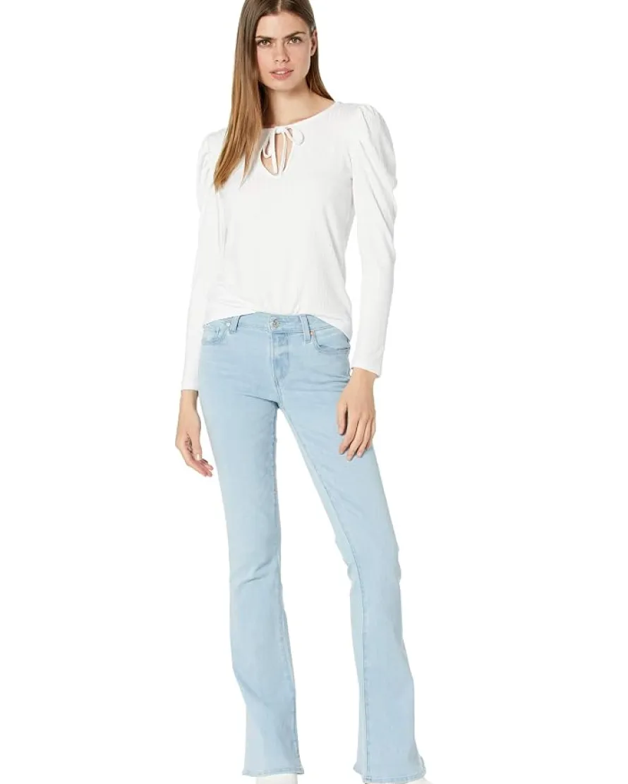 1.STATE Ribbed Puff Long Sleeve Front Tie Top Women's