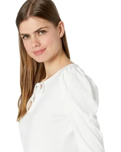 1.STATE Ribbed Puff Long Sleeve Front Tie Top Women's