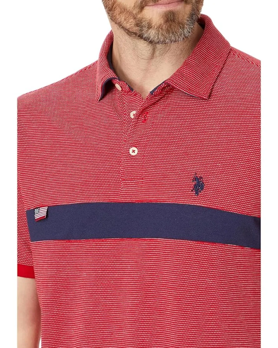 U.S. POLO ASSN. Jacquard Pique Pieced Textured Short Sleeve Polo Shirt Men's