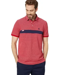 U.S. POLO ASSN. Jacquard Pique Pieced Textured Short Sleeve Polo Shirt Men's