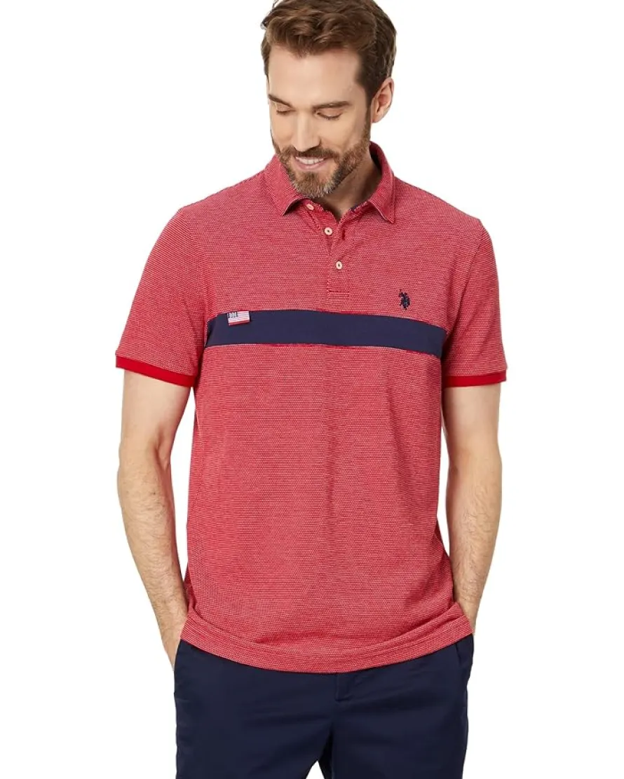 U.S. POLO ASSN. Jacquard Pique Pieced Textured Short Sleeve Polo Shirt Men's