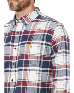 U.S. POLO ASSN. Long Sleeve Classic Fit 1 Pocket Yarn Dye Stretch Peached Twill Heathered RWB Plaid Woven Shirt Men's