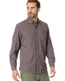 U.S. POLO ASSN. Long Sleeve Yarn-Dye Peached Heathered Plaid Woven Shirt Men's