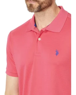 U.S. POLO ASSN. Poly Spandex Ottoman Knit Short Sleeve Solid Performance Textured Polo Shirt Men's
