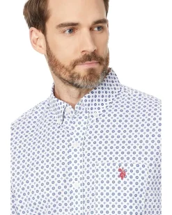 U.S. POLO ASSN. Short Sleeve Classic Fit 1 Pocket Discharged Print Cotton Stretch Slub Poplin Woven Shirt Men's