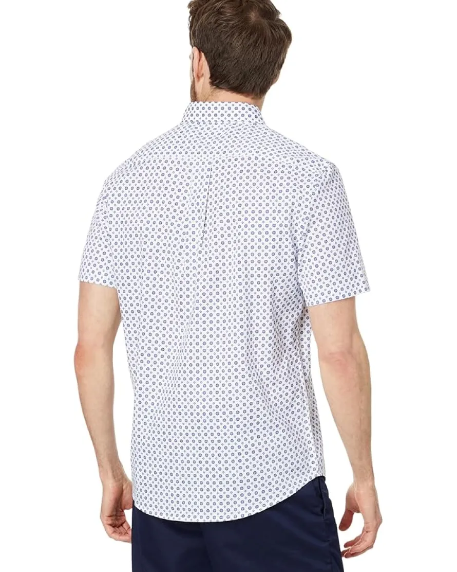 U.S. POLO ASSN. Short Sleeve Classic Fit 1 Pocket Discharged Print Cotton Stretch Slub Poplin Woven Shirt Men's