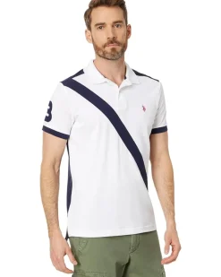 U.S. POLO ASSN. Short Sleeve Slim Fit Sash Front Pique Knit Polo Shirt Men's