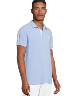 U.S. POLO ASSN. Slim Fit Big Horse Polo with Stripe Collar Men's