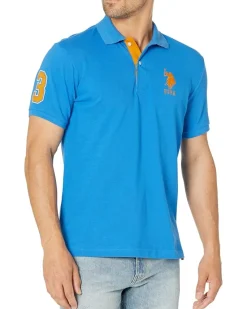 U.S. POLO ASSN. Slim Fit Big Horse Polo with Stripe Collar Men's