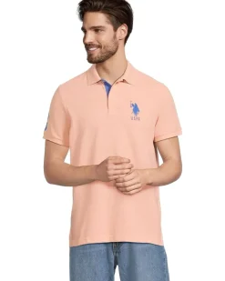 U.S. POLO ASSN. Slim Fit Big Horse Polo with Stripe Collar Men's