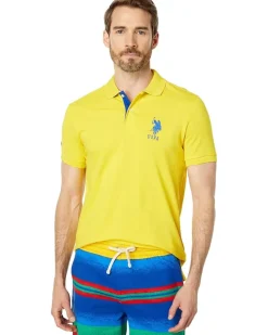 U.S. POLO ASSN. Slim Fit Big Horse Polo with Stripe Collar Men's