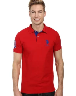 U.S. POLO ASSN. Slim Fit Big Horse Polo with Stripe Collar Men's