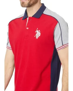 U.S. POLO ASSN. Slim Fit Short Sleeve Double Collar Pique Knit Polo Shirt Men's