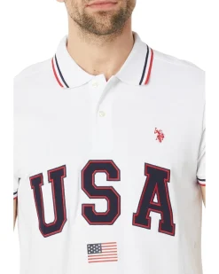 U.S. POLO ASSN. Slim Fit USA Applique Flag Print Knit Polo Shirt Men's