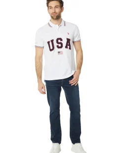 U.S. POLO ASSN. Slim Fit USA Applique Flag Print Knit Polo Shirt Men's