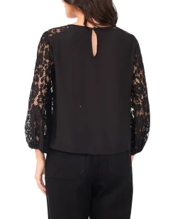 Vince Camuto Crew Neck Lace Sleeves Long Sleeve Women's