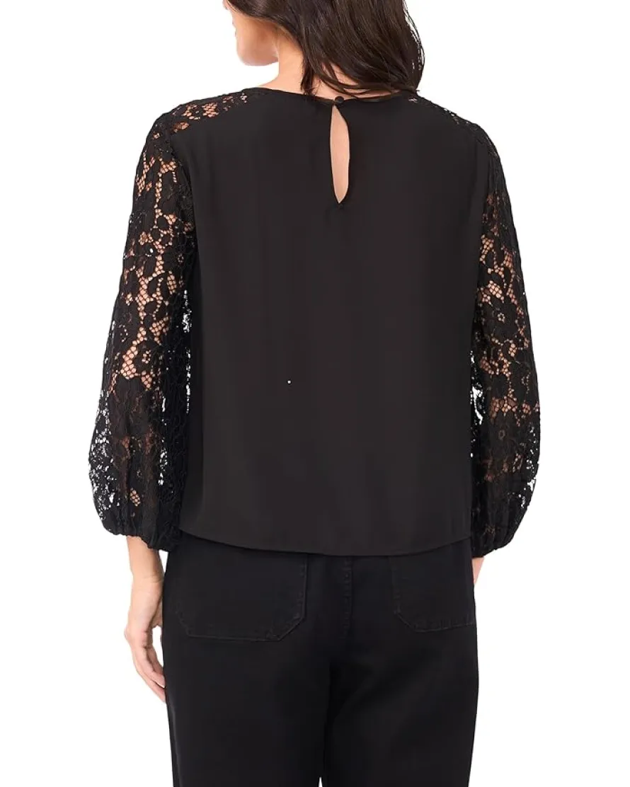 Vince Camuto Crew Neck Lace Sleeves Long Sleeve Women's