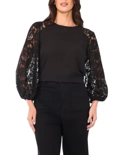 Vince Camuto Crew Neck Lace Sleeves Long Sleeve Women's