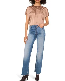 Vince Camuto Crewneck Shirring Short Sleeve Women's