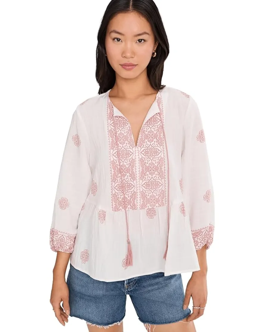 Vince Camuto Peasant Blouse With Neck Tie Women's
