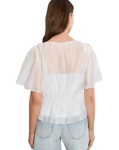 Vince Camuto V-neck Double Ruffle Buttondown Top W/ Peplum And Flutter Sleeve Women's