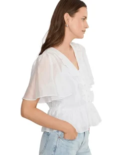 Vince Camuto V-neck Double Ruffle Buttondown Top W/ Peplum And Flutter Sleeve Women's
