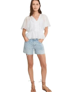 Vince Camuto V-neck Double Ruffle Buttondown Top W/ Peplum And Flutter Sleeve Women's