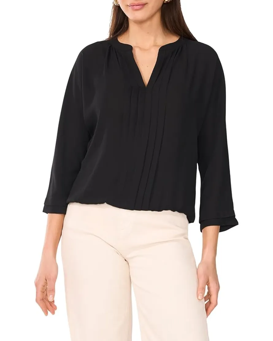 Vince Camuto V-Neck Pleated Front 3/4 Sleeve Women's