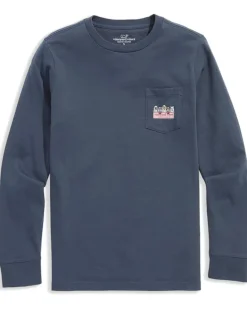 Vineyard Vines Kids Ghost Pups Logo Box Long Sleeve Pocket Tee (Little Kid/Big Kid)
