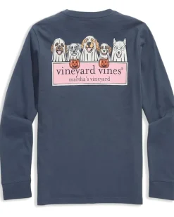 Vineyard Vines Kids Ghost Pups Logo Box Long Sleeve Pocket Tee (Little Kid/Big Kid)