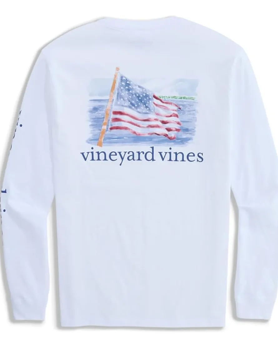 Vineyard Vines Painted Shining Sea Flag Long Sleeve Tee Men's