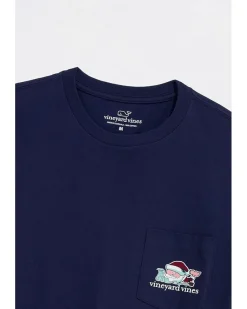 Vineyard Vines Santa Whale List Long Sleeve Pocket Tee Men's