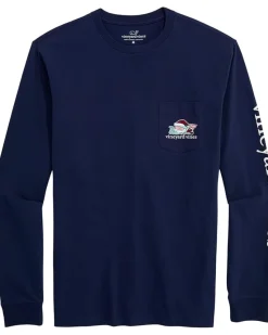Vineyard Vines Santa Whale List Long Sleeve Pocket Tee Men's