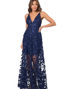 XSCAPE Long Soutache Mesh V Neck Women's